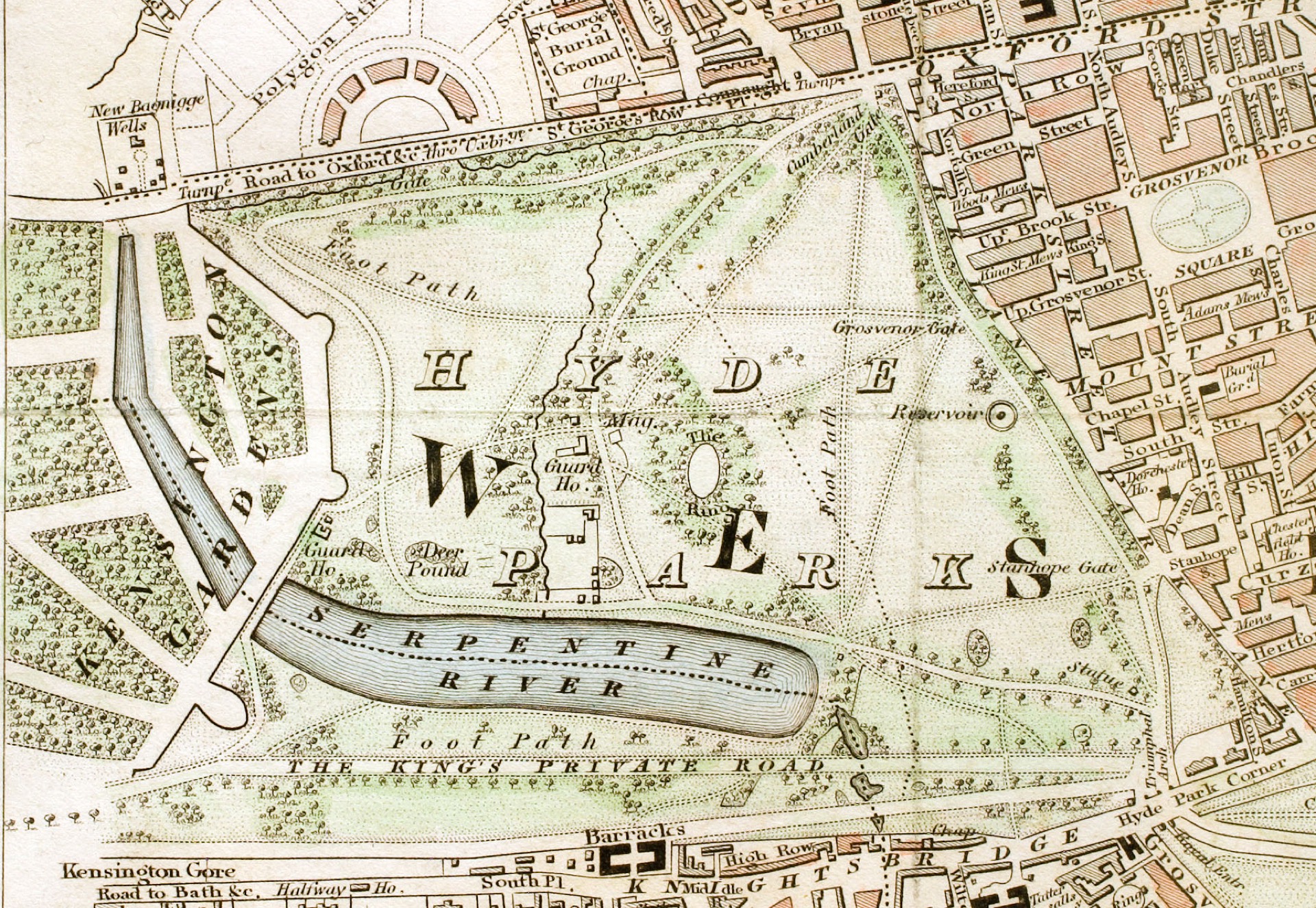 Hartă istorică din 1833 a Hyde Park și a străzilor din jur.